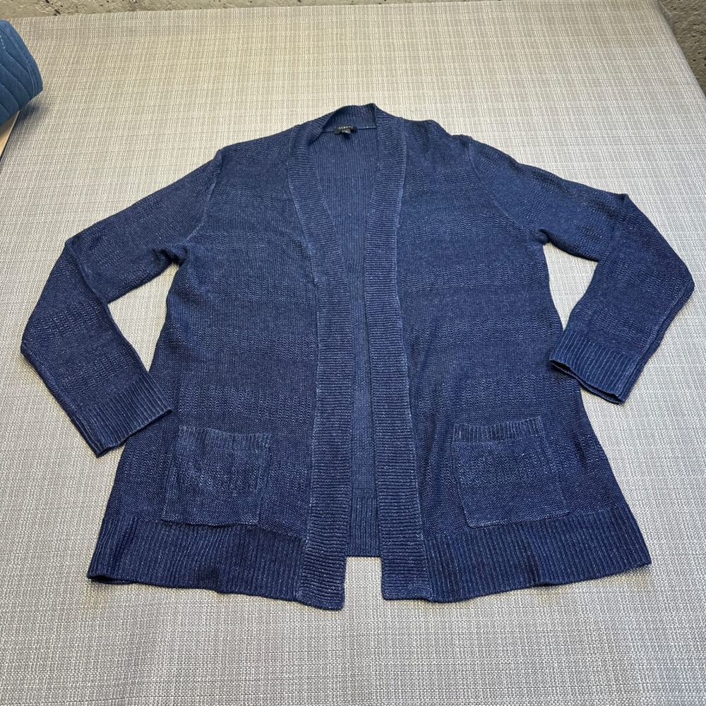 Talbots Linen Open Front Cardigan Sweater Medium‎ Layering Coastal Euro
